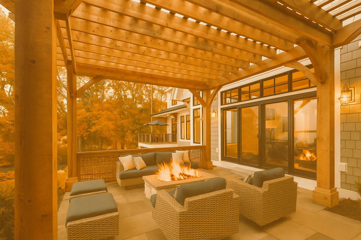 Cozy reading nook with autumn view