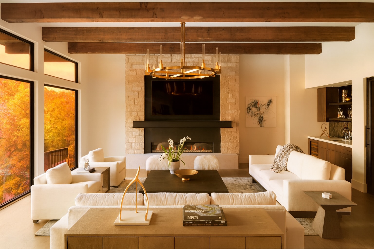 Cozy fall living room with fireplace